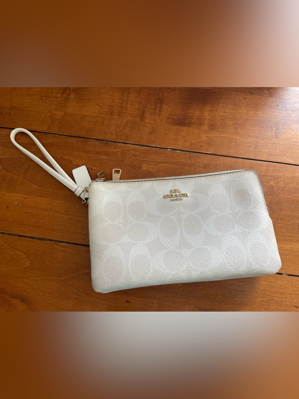 Coach Cream Signature Wristlet Clutch with Gold Hardware